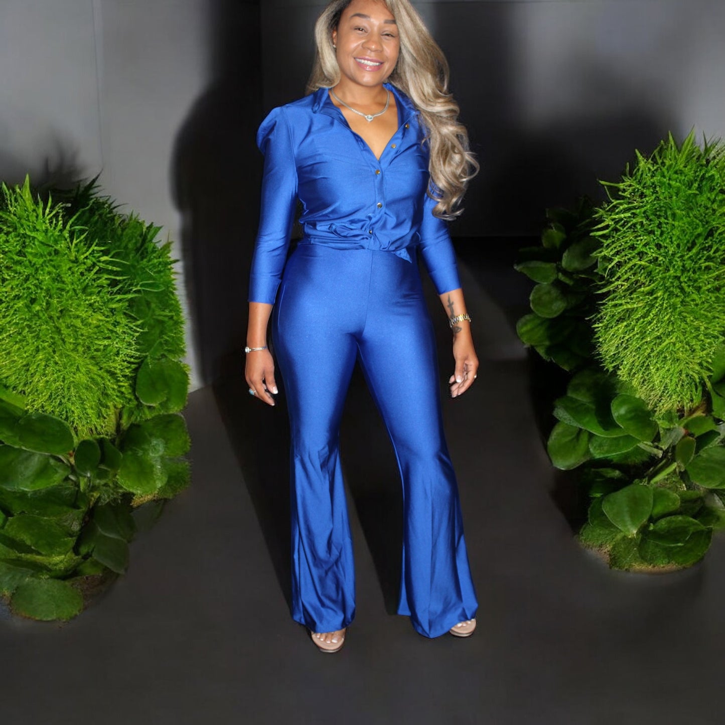 Royal Blue Satin Pant Suit